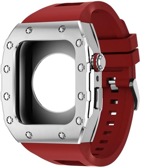 Correa de silicona de lujo+caja de metal para Apple Watch Band 1.732 in 1.772 in Mod Kit acero inoxidable bisel pulsera para IWatch Series 8 7 6 5 4