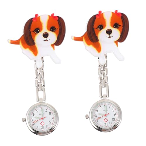 TEHAUX 2個 ナース向けかわいい犬モチーフ懐中時計 看護師用ポケットウォッチ 服に簡単装着可能 実用的で耐久性 試験や医療現場に