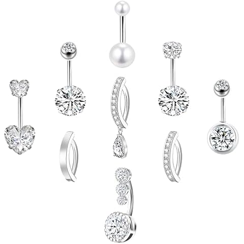 LEE&RO Silver Belly Button Ring silver Belly Button Piercing Belly Ring for Women Surgical Steel Belly Button Rings 14G Navel Ring Belly Piercing Jewelry Cover