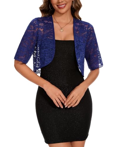 Image of MINTLIMIT Womens Floral Lace Bolero Half Sleeve Shrug Open Front Elegant Cropped Cardigan Shrugs for Evening Party Dresses
