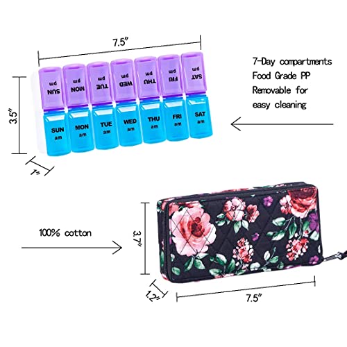 Image of Weekly 7 Day Pill Organizer Case 2 Times a Day (AM /PM), Large Portable Cute Pill Box 7 Day for Vitamin&Medicine, Pill Case with Quilted Fabric Zipper Cute Bag for Travel or Daily
