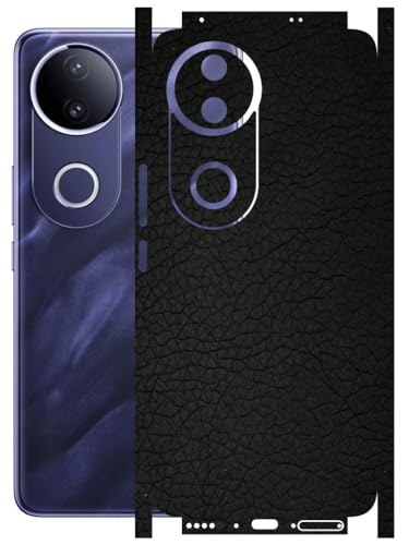 Image of AtOdds - Full Body Back Screen Guard Protector Film - 3D Textured Lamination Wrap Skin Sticker Compatible with VIVO T4R (5G) | Scratchproof Matte Finish (Design - Black Leather)