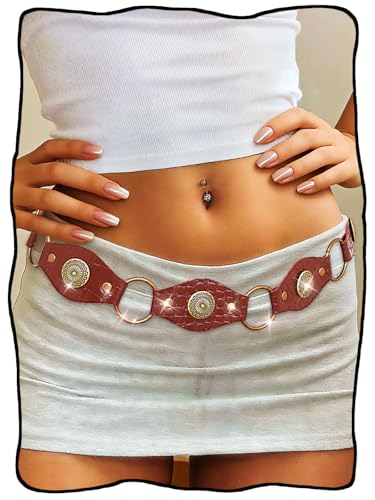 Urieo Western Belt Vintage Leather Belt Boho Concho Waist Belt for Dresses Jeans for Women
