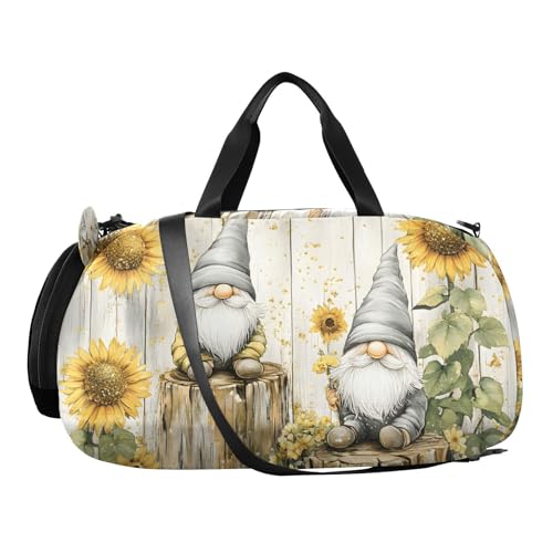 Duffle Bag for Boys or Girls with Shoes Compartment, Sunflower Gnome Sports Travel Bag Overnight2