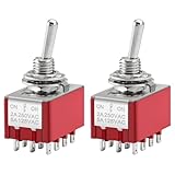 Heschen Lot de 2 interrupteurs à bascule miniatures MTS-403 ON-OFF-ON 4PDT 12 broches, 2 ...