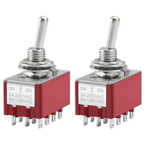 Heschen Interruptor de palanca miniatura MTS-403 ON-OFF-ON 4PDT 12 pines, 2A 250V, 6A 125V, paquete de 2