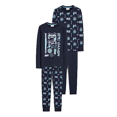 C&A Kinder Jungen Pyjama Multipack Relaxed Fit Unifarben|Motivprint|Bedruckt dunkelblau 140