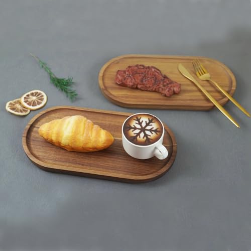 Image of 1 pcs Acacia Wood Tray 11.8x6 inch Boards Rustic Wooden Serving Trays Oval Platters Charcuterie for Party,Breakfast, Coffee Table, Home Decorative, Food Small Trays