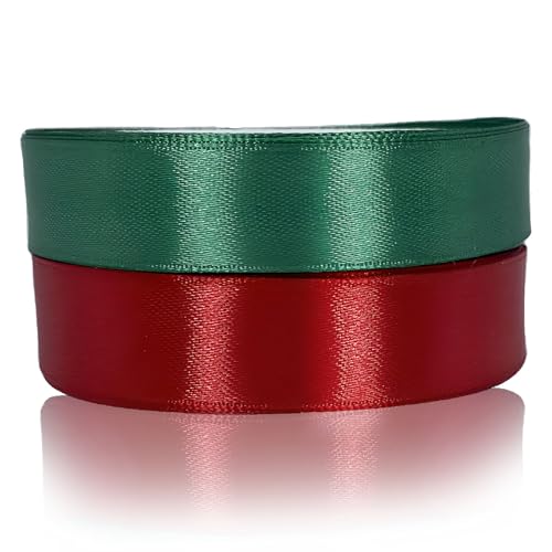 Satin Ribbons for Crafting - 20mm x 2 Rolls, 22m Red, Perfect for Gift Wrapping, Wedding, Christmas & More