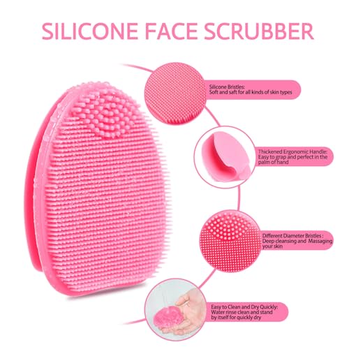 Image of Soft Silicone Face Scrubber,2 Counts Facial Cleansing Brush,Facial Exfoliation Scrub for Massage Pore Cleansing Blackhead Removing Deep Scrubbing for All Kinds of Skins (Green+Pink)
