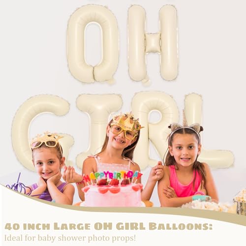 Image of 40inch OH GIRL Balloons - Jumbo Cream White Sand Oh Baby Girl Balloon Sign for Backdrop Boho Baby Shower Kid Girls Birthday Gender Reveal Neutral Party Decorations