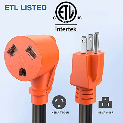 Image of Nilight RV Power Adapter Cord 15Amp to 30Amp 110V Pure Copper Heavy Duty 10 Gauge Wire ETL Listed 5-15P to TT-30R 15M /30F Weatherproof for RVs Camper Caravan Van Trailer