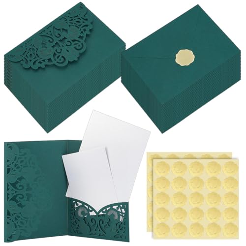 Invitaciones de boda OLYCRAFT verde oscuro de 12x18 cm con sobres y calcomanías