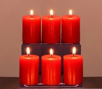 Stone & Feather, Small Red Pillar Candle Unscented, Pack of 6, Size 1.5X 2'' Smoke-Less, Burning time 8 Hours for Party, Event Decoration, Diwali, Christmas,Home Decor.