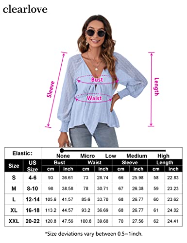 Boho Tops For Women Smocked Lantern Sleeve Blouses Tie Front High Low Flowy Babydoll Pregnancy Shirts Blue #TOP5
