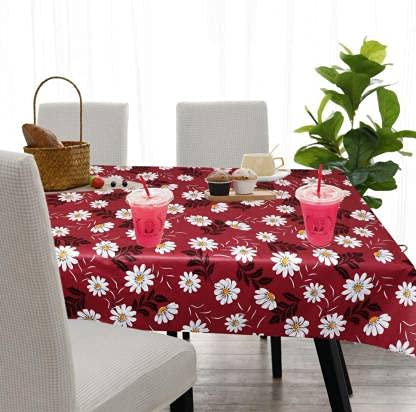 SUPERMACY Red Flower Printed Center & Dining Table Cover Without Lace – Red Color Rectangular Size (Exact Size) (40×54 inch)