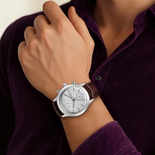 Image of Titan Sapphire Quartz Multifunction White Dial Brown Leather Strap Watch for Men - NT1874SL03