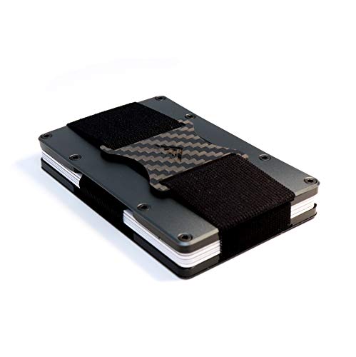 Stealth Wallet - Minimalistischer Kompakter NFC / RFID-Blockierender Kartenhalter - Schlanke, Leichte und Sichere Kartenmappen (Graues Aluminium mit Seitenlast und Elastischem Geldhalter) Cover