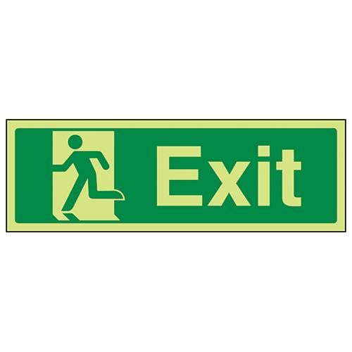 VSafety 21010BJ-G Safe Condition Exit Sign, Final Exit Man Left, Landscape, 1 mm Glow In The Dark Plastic, 450 mm x 150 mm, Green