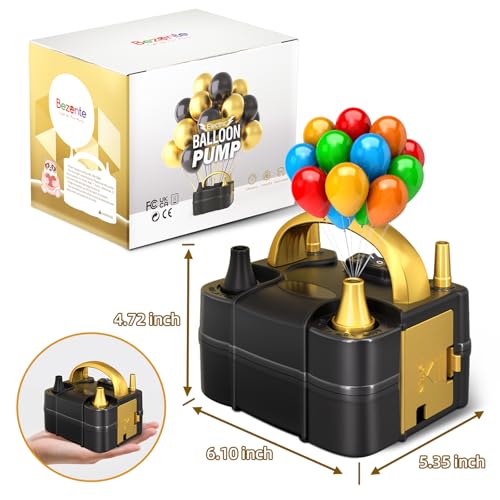 Image of Bezente Balloon Pump Electric, Portable Balloon Inflator Pump Electric Air Pump for Balloons Dual Nozzle Electric Balloon Pump for Birthday Wedding Graduation Party Decorations