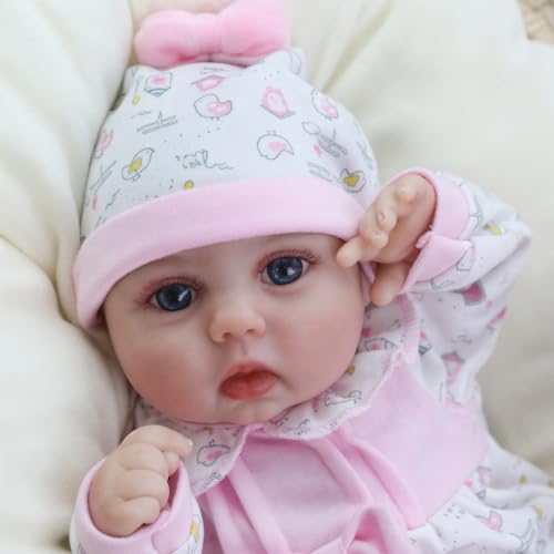 Reborn Baby Doll Girl, 16 inch Soft Weighted Body, Cute Lifelike Handmade Silicone Doll