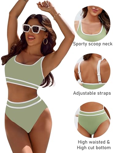 Image of BMJL Women's High Waisted Bikini Sets Sporty Two Piece Swimsuits Color Block Tummy Control Modest Bathing Suit