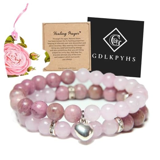 Healing Bracelets for Women - Rose Quartz & Rhodonite Bracelet - Healing Prayers Crystal Bracelet, 8mm Natural Stone Anti Anxiety Stress Relief Yoga Beads Get Well Soon Gifts