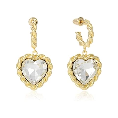 MESOVOR Crystal Love Heart Dangle Earrings for Women, 16K Gold Plated Twisted Hoop Earrings | Birthstone Crystals Healing Drop Earrings Jewelry Gifts for Women Mom Girls(White) Cover