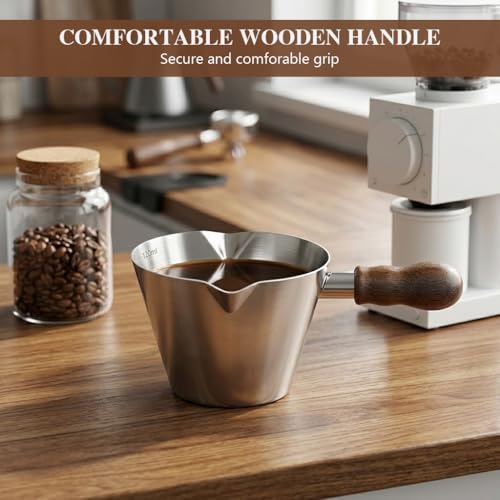 Image of Supvox Espresso Measuring Cup 120ml SUS Coffee Shot Dual Spout Wood Handle