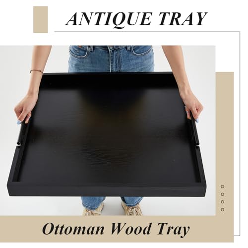 Remagr 24'' Square Extra Large Ottoman Tray, Wood Serving Tray with 4 Coasters and Metal Handles Decorative Coffee Table Platter for Living Room Sofa Food Tea Server Housewarming Home Gift(Black) by Remagr - Image 3