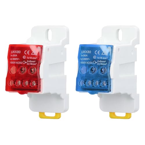 YuXinCat 2 Pièces Bornier Rail DIN, Bornier UKK 80A Bleu+Rouge, Boîte de Distribution Electrique Bornier Connecteur de Fil Electrique Boîte de Distribution...