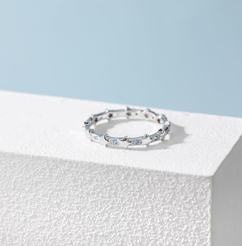 TIGRADE 925 Sterling Silver Full Star Engagement Ring Blue Cubic Zirconia Eternity Wedding Band for Women Size 3 to 112