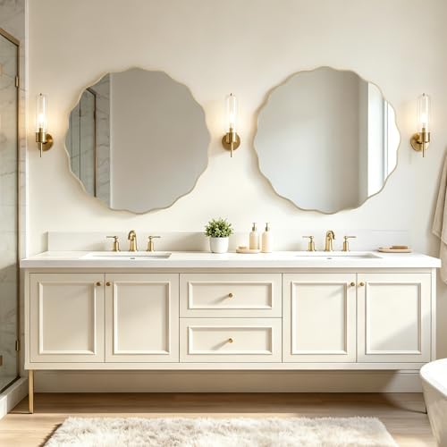Image of WallBeyond Round Wavy Mirror for Wall Decorative 36 inch, Modern Round Mirror Aluminum Frame for Bathroom Bedroom Living Room Home House Office Entryway, Gold