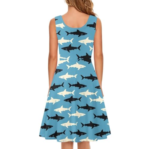 Image of Women Stylish Tank Dresses Sleeveless Round Neck Midi Casual Dress with Pocket for Summer