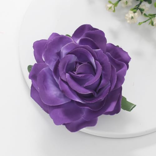 Image of 3.9 inch Purple Rose Flower Hair Clip Brooches for Women | Elegant Flower Rose Hair Clips for Women Fashion | Charming Floral Lapel Pins for Clothes, Flowers Brooch Pin Accessories for Weddings & Parties
