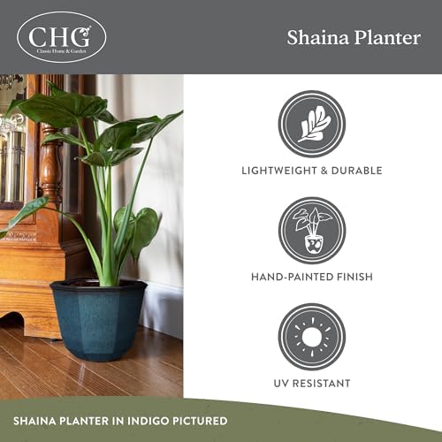 Classic Home and Garden Shaina Planting Pots - Lightweight Indoor & Outdoor Plant Pots - UV-Resistant Resin Flower Pots - Pot Planters for Flowers & Herbs (15” Patina Copper)