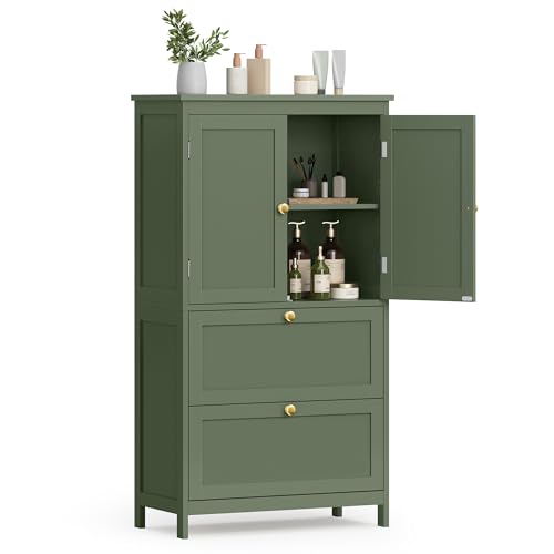 VASAGLE-Bathroom-Floor-Storage-Cabinet-Bathroom-Storage-Unit-Freestanding-Cabinet-with-2-Drawers-and-2-Doors-Adjustable-Shelf-118-x-236-x-433-Inches-Forest-Green-UBBC551C01 VASAGLE Bathroom Floor Storage Cabinet, Bathroom Storage Unit, Freestanding Cabinet with 2 Drawers and 2 Doors, Adjustable Shelf, 11.8 x 23.6 x 43.3 Inches, Forest Green UBBC551C01 - Image 1