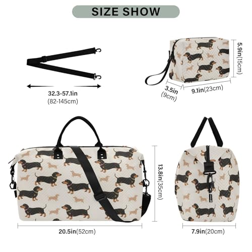 Dachshund Dog Stylish Cartoon Large Travel Duffle Bag Weekender Overnight Bags Gym Yoga Bag for Women Men with Toiletry Bag3