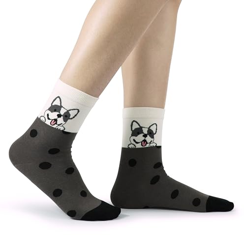 BenSorts Women's Cute Animal Crew Socks Cat Dog 6 Pairs Socks Christmas Gifts for Women Size 5-114