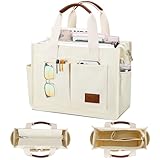 KKXIU Large Canvas Tote Bag for Women with Zipper and Compartments Crossbody Work Bible Messenger Purse Bag With Pockets - Plus Beige