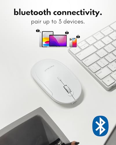 Image of Macally Wireless Bluetooth Mouse for Mac, MacBook Pro /Air, iPad, and PC - Quiet Click and Comfortable Compatible Apple Mouse Wireless - Rechargeable - White