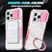 Yarxiawin Phone Case for iPhone 16 Pro Max with Ring Stand Magnetic Black fits Wireless Charger, Camera Lens Protector Cover for iPhone 16 Pro Max Case Shockproof Anti-Slip (Pink White)