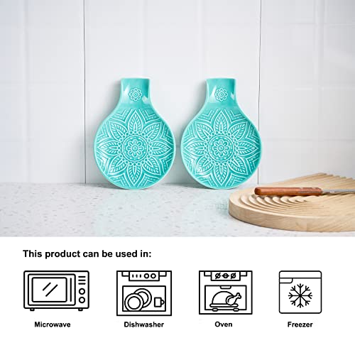 Image of Ceramic Spoon Rest, 7.48 Inches Spoon Holder for Kitchen Counter, Kitchen Accessories, Dishwasher Safe, Turquoise