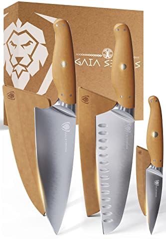Dalstrong 3 Piece Knife Set – Gaia Series – Chef Knife, Santoku Knife, Paring Knife – High-Density Wood Fiber Handle – Sustainable and Eco-friendly Kitchen – Sheaths Dalstrong 3 Piece Knife Set – Gaia Series – Chef Knife, Santoku Knife, Paring Knife – High-Density Wood Fiber Handle – Sustainable and Eco-friendly Kitchen – Sheaths