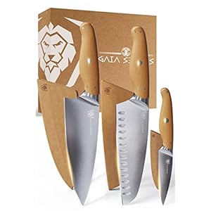 Dalstrong 3 Piece Knife Set – Gaia Series – Chef Knife, Santoku Knife, Paring Knife – High-Density Wood Fiber Handle – Sustainable and Eco-friendly Kitchen – Sheaths