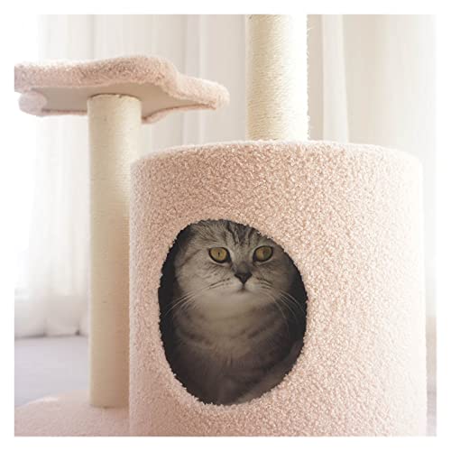 Arbre à chat avec litière intégrée et plateforme de saut rose pour chaton
