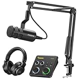 MAONO USB Audio Interface Bundle: Interface with XLR Microphone Headphone 24-bit/192kHz LOOPBACK ASIO Driver for Recording Music Home-Studio Guitar Podcast Streaming PC DAW(PS22+PD100S+MH700)