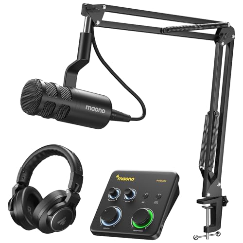 MAONO USB Audio Interface Bundle: Interface with XLR Microphone Headphone 24-bit/192kHz LOOPBACK ASIO Driver for Recording Music Home-Studio Guitar Podcast Streaming PC DAW(PS22+PD100S+MH700)