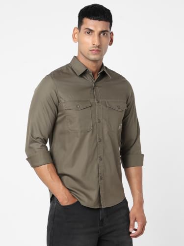 Image of Spykar Men's Regular Fit Full Sleeve Cotton Solid Casual Shirts