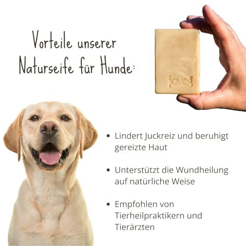 joveg® Hunde Pflege Seife - Hundeshampoo Alternative gegen Starke Gerüche - Sanfte Reinigung Hundefell - Wirkt rückfettend und schützt die Haut vor Austrocknung - Made in Germany, Handgemacht, 100g